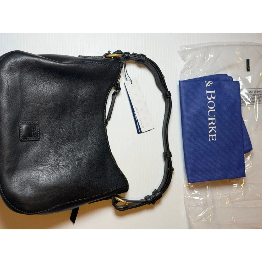 Dooney & Bourke Florentine Leather Small Kiley Hobo Bag Black Gold Hardware NWT